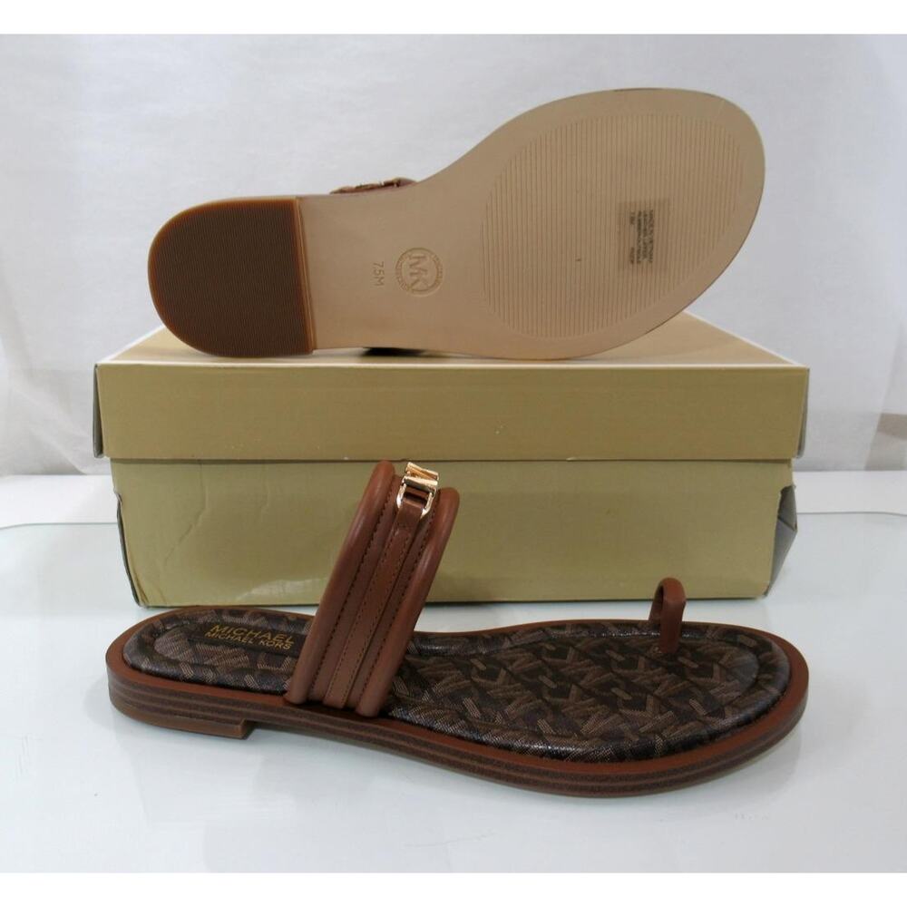 Michael Kors Veronica Flat Thong Sandals Double Strap MK Logo Brown Size 7.5 - Picture 8 of 8